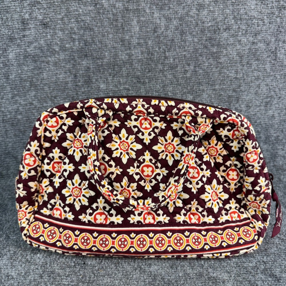 Vera Bradley Quilted Handbag Burgundy Floral Tapestry Zip Satchel Pockets - Picture 4 of 11